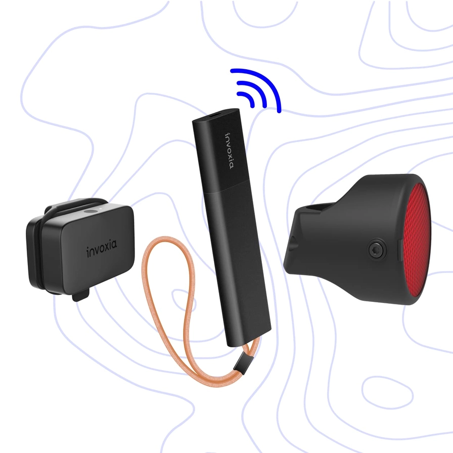 Schema der vom Invoxia Bike-Tracker verwendeten Netze (in dieser Reihenfolge: Bluetooth, WiFi, GPS)