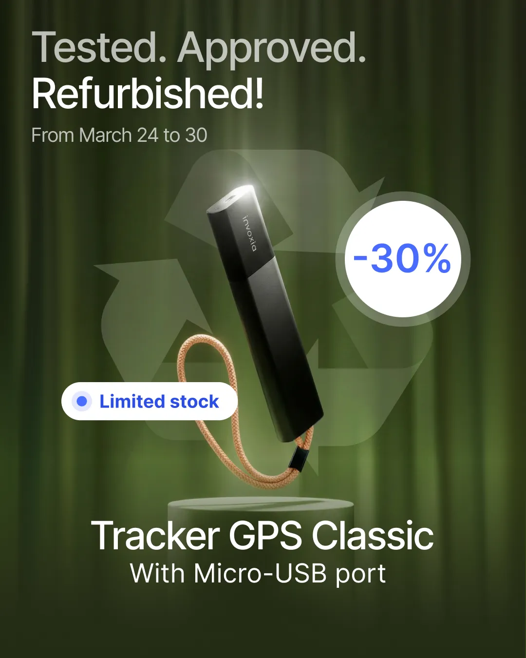 Flash sale: refurbished GPS Tracker Classic with Micro-USB port, -30%, limited stock, from March 24 to 30