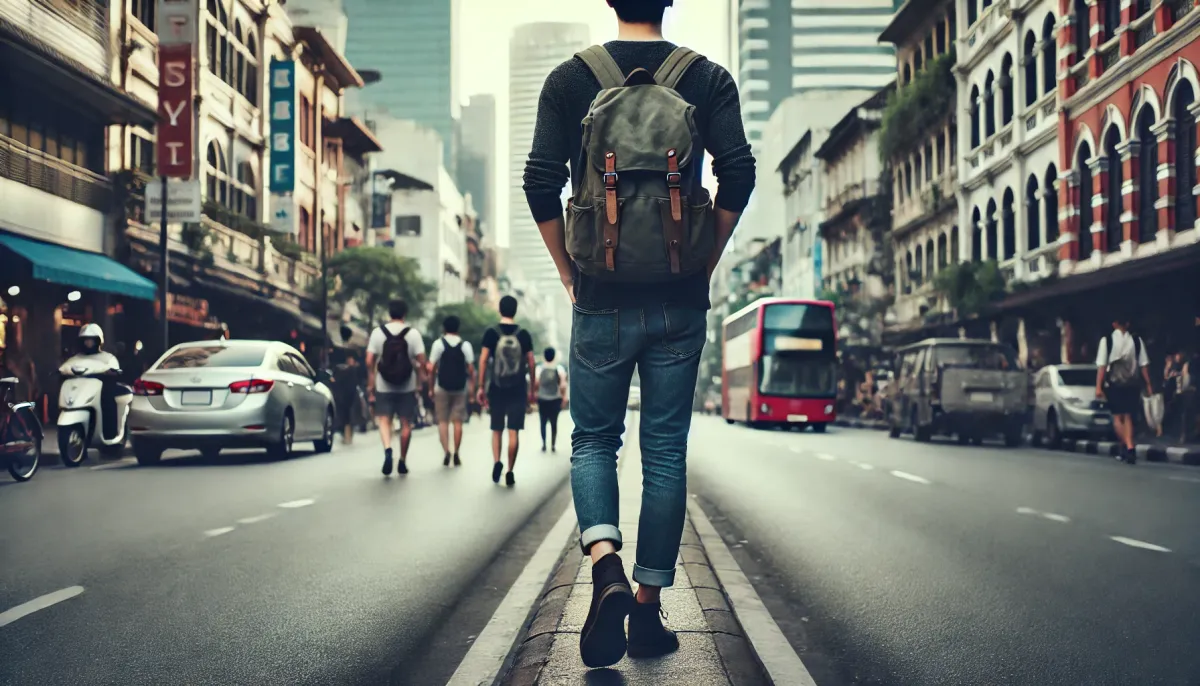 Man casually walking in a city