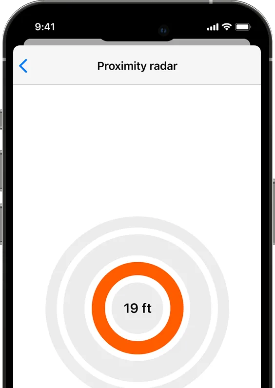 A screenshot of the proximity radar feature on the Invoxia GPS app.