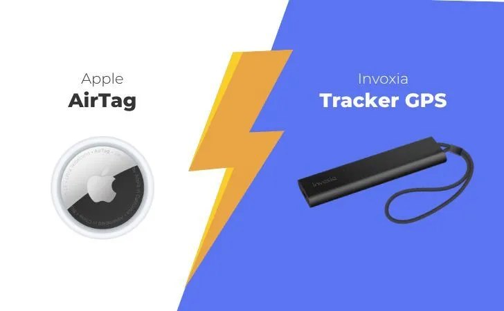 Image comparing an AirTag next to an Invoxia GPS tracker